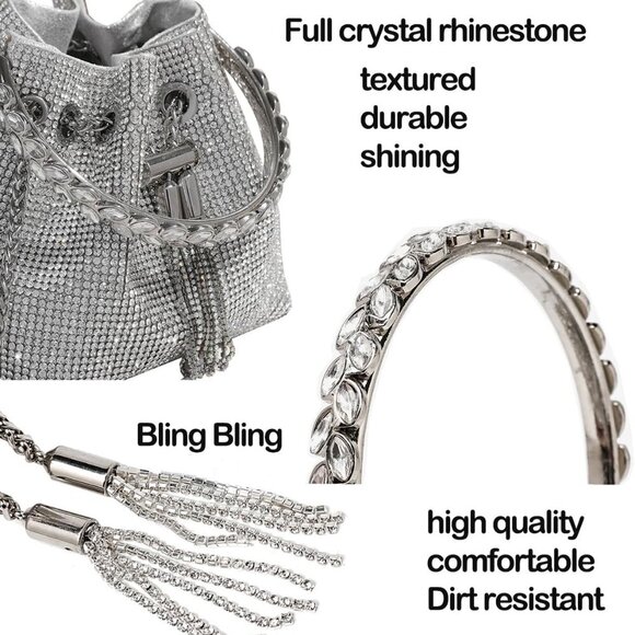 BBTT.ful Women's Evening Handbags Rhinestone Purse Sparkling Crossbody Bag Weddi - Picture 3 of 6